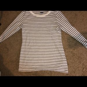 white long sleeve with blue stripes